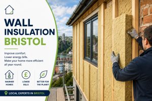 flyer with man installing wall insulation Bristol
